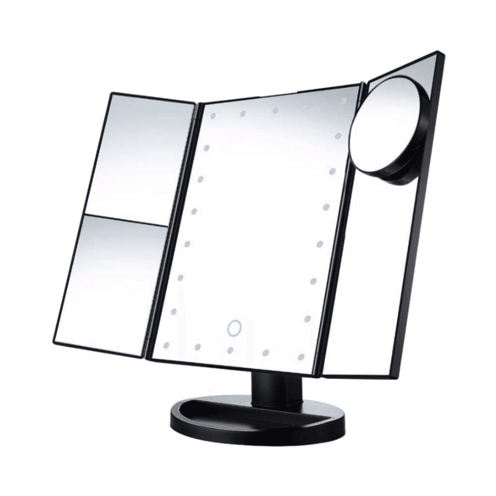 Tri-fold Makeup Mirror with LED Lights - 1x/2x/3x Magnification, Illuminated Vanity Cosmetic Mirror