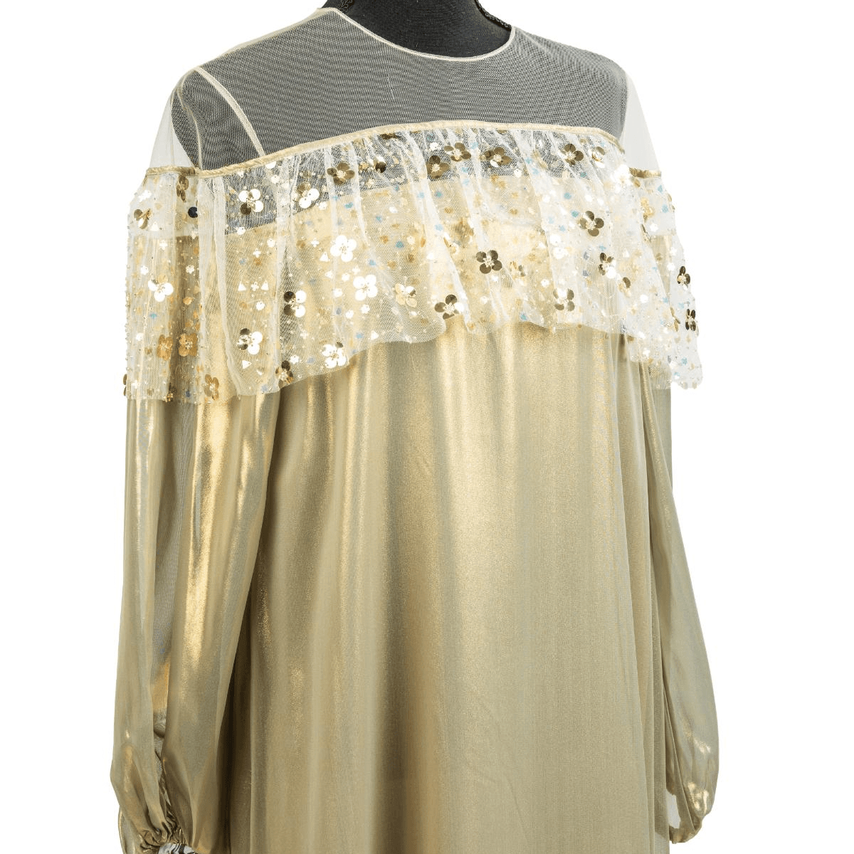 Gold Silk Jalabia With Lace Detailing - 634