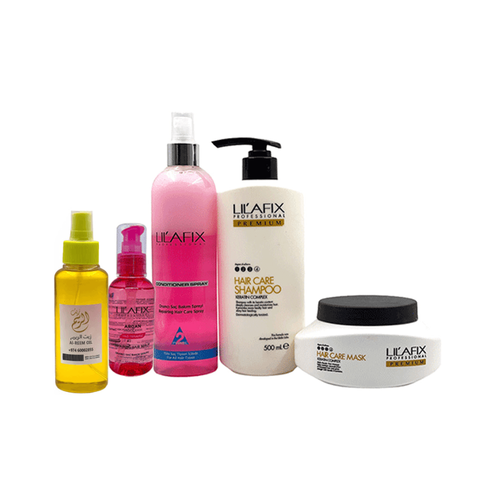 Lilafix Rose Pack Of 5 (Shampoo + Aqua Rose Spray Conditioner + Mask + Argan Serum +Al Reem Oil)