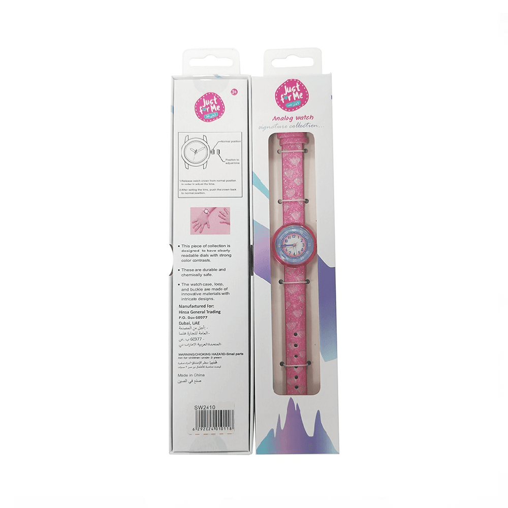 Just For Me Glitter Heart Analog Watch With Fabric Strap 3+ Years - Pink