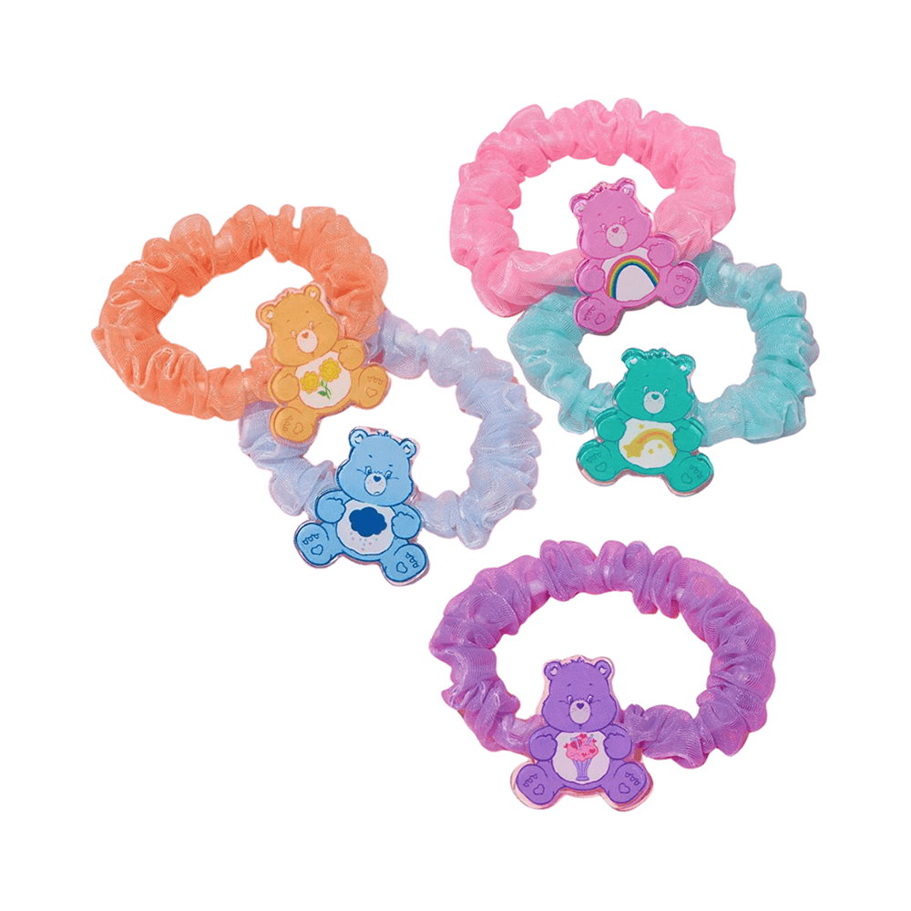 SHEIN X Care Bears 5 قطع/مجموعة ربطات شعر أورجانزا منقوشة على شكل دب كرتوني لطيف، مناسبة لتصفيف الشعر اليومي