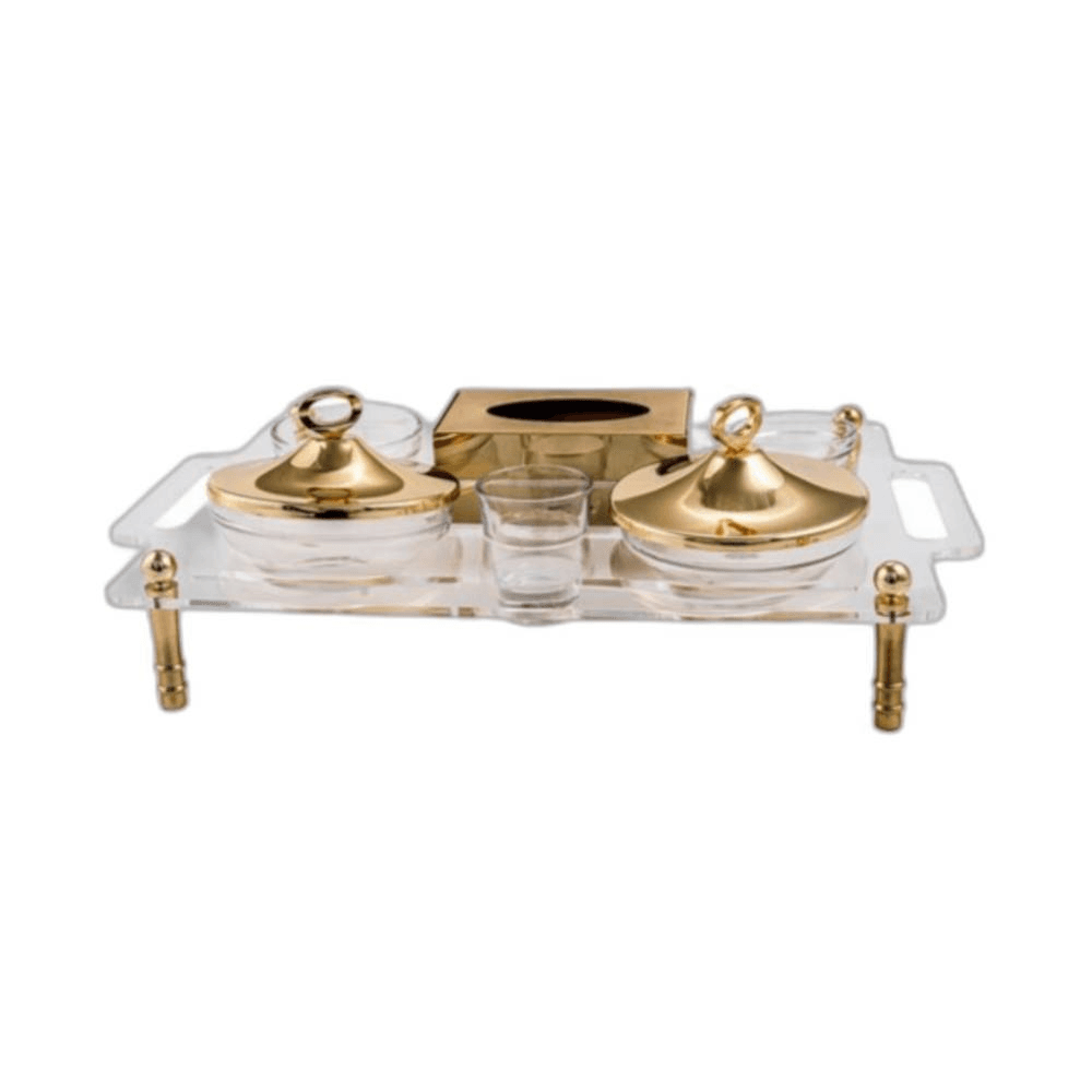 Glass & Steel Date Bowl Serving Set 7Pcs - Golden 02-1035