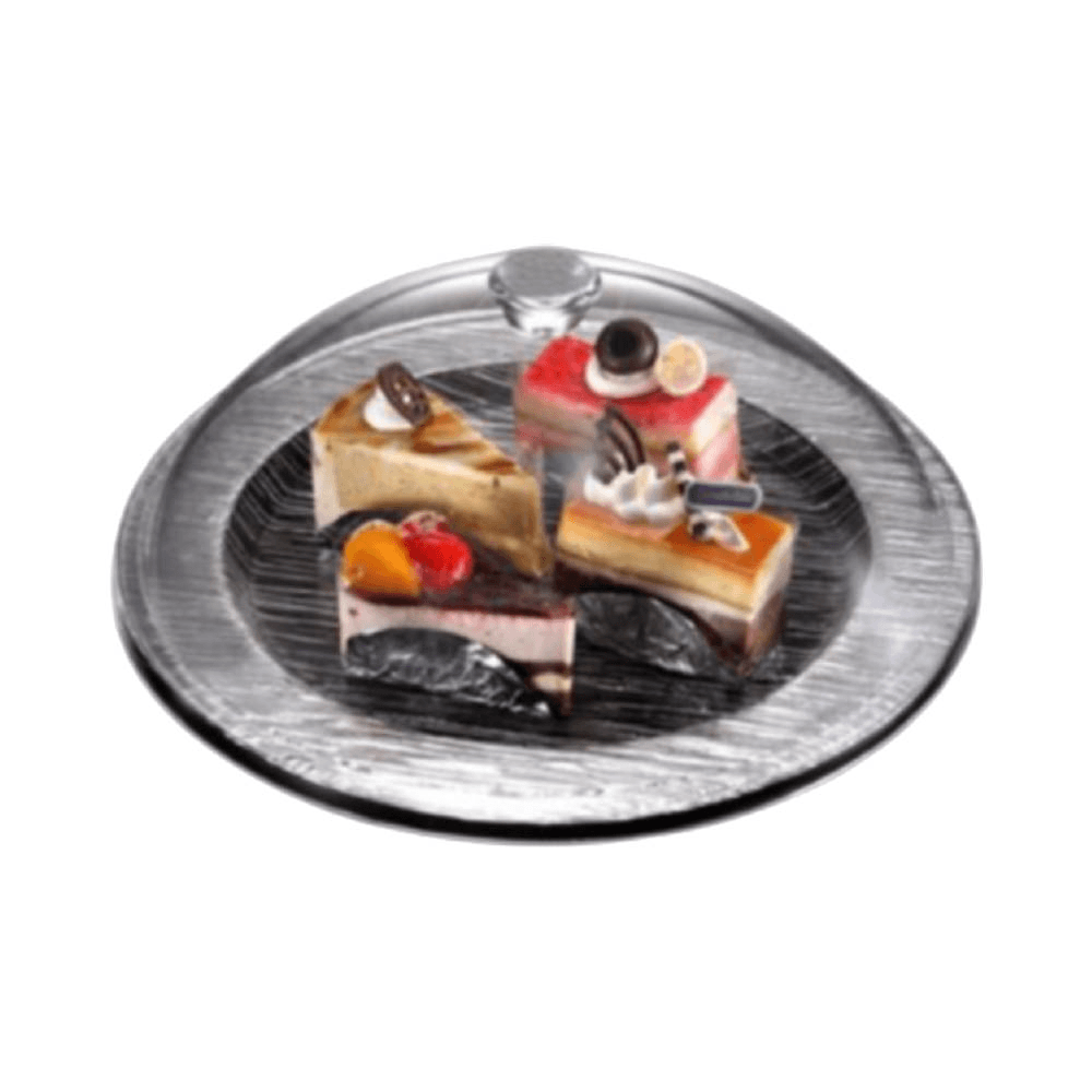 Vague Ac. Dessert Serving Set Round Bark Silver 35Cm- BUY 1 GET 1 FREE/02-852S