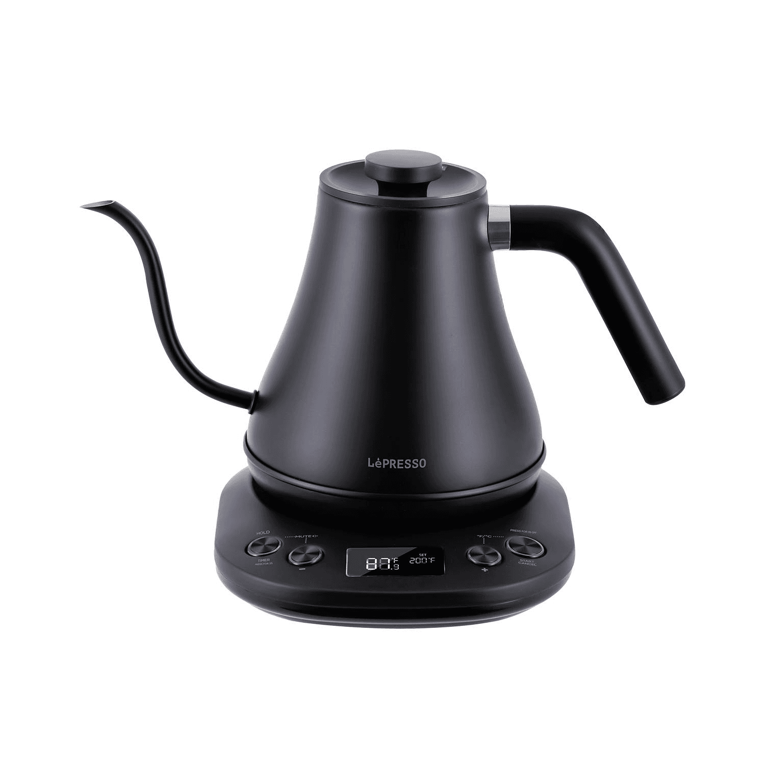 Lepresso Electric Pour-Over Kettle With Digital Display, Boil Dry Protection, Keep-Warm Function, Brew Stopwatch Mode, Adjustable Temperature, 800Ml Capacity - Black