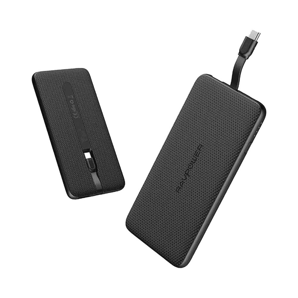 راف باور باور بانك 10000mAh بي دي 18 واط + كيو سي 3.0 مع كابل نوع-سي - أسود