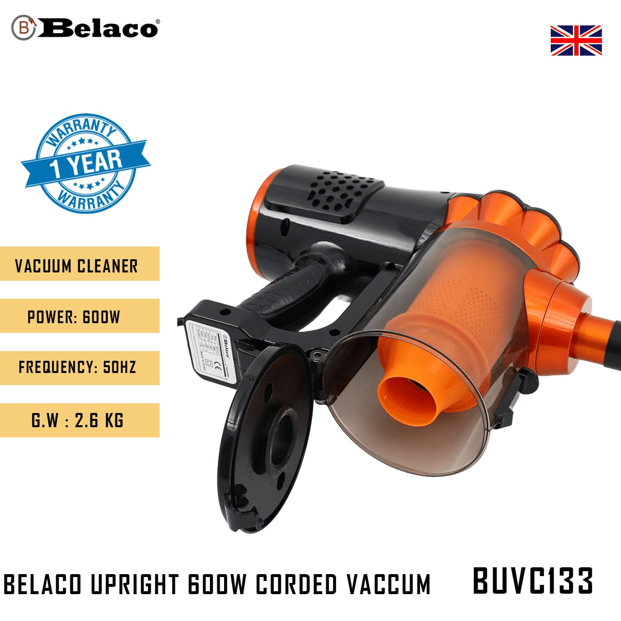Belaco Upright 600W Corded Vaccum Cleaner (Buvc133)