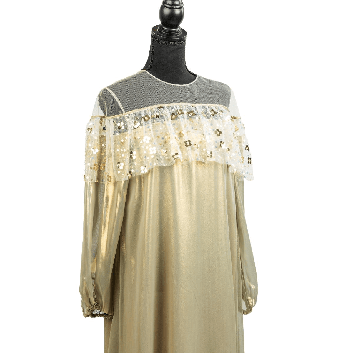Gold Silk Jalabia With Lace Detailing - 634