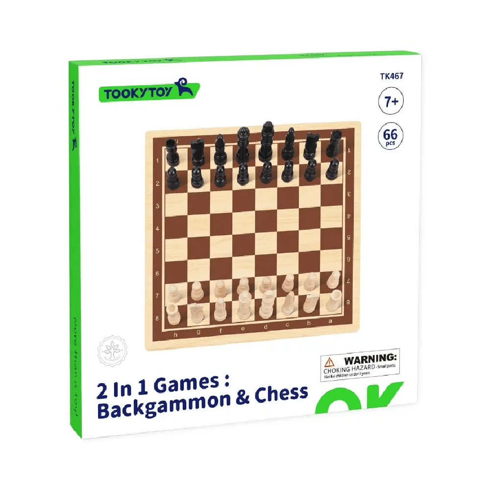 Tooky Toy 2 In 1 Backgammon & Chess Board Game 7+ Years 66Pcs