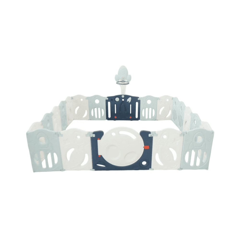 Little Toddlers Foldable Playpen 16 Simple Panel, 1 Game Panel, 1 Door, 1 Basketball Hoop -200Cm X 200Cm X 63Cm