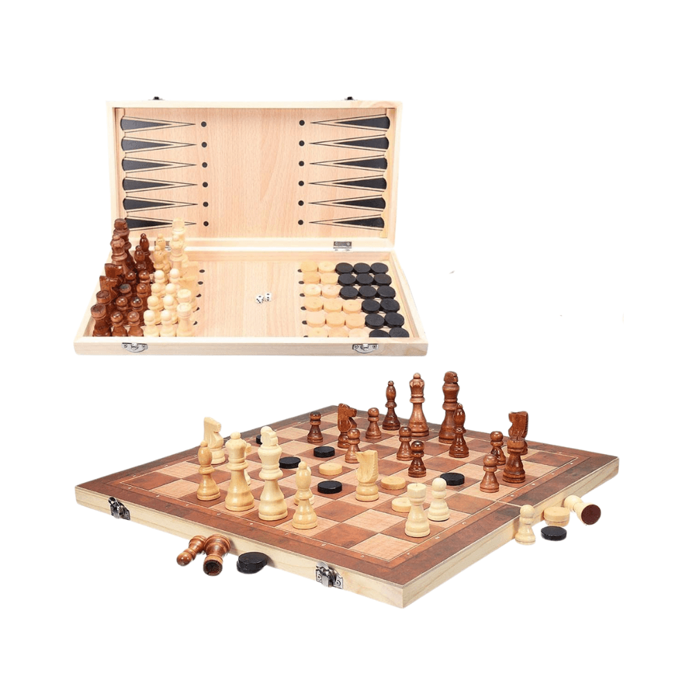 3 In 1 Chess Checkers & Backgammon Chess Board Game
