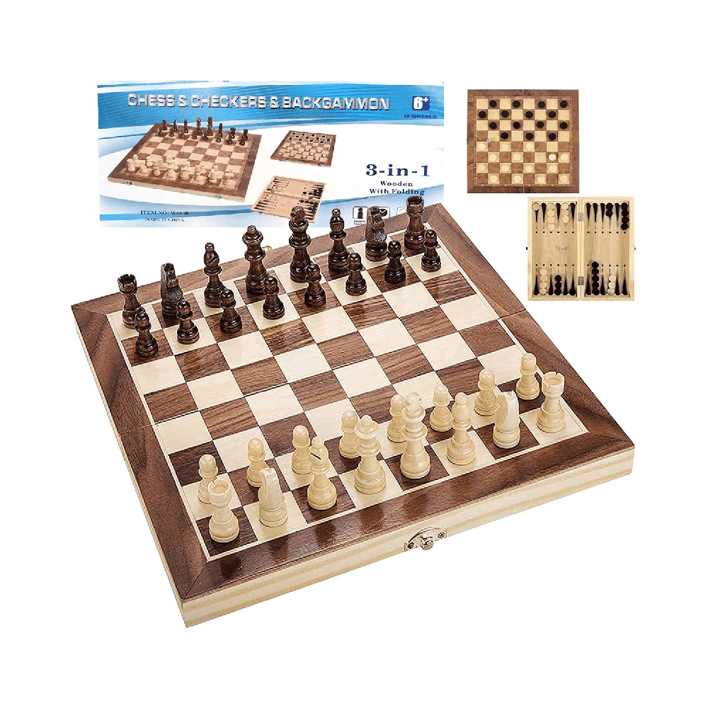 3 In 1 Chess Checkers & Backgammon Chess Board Game