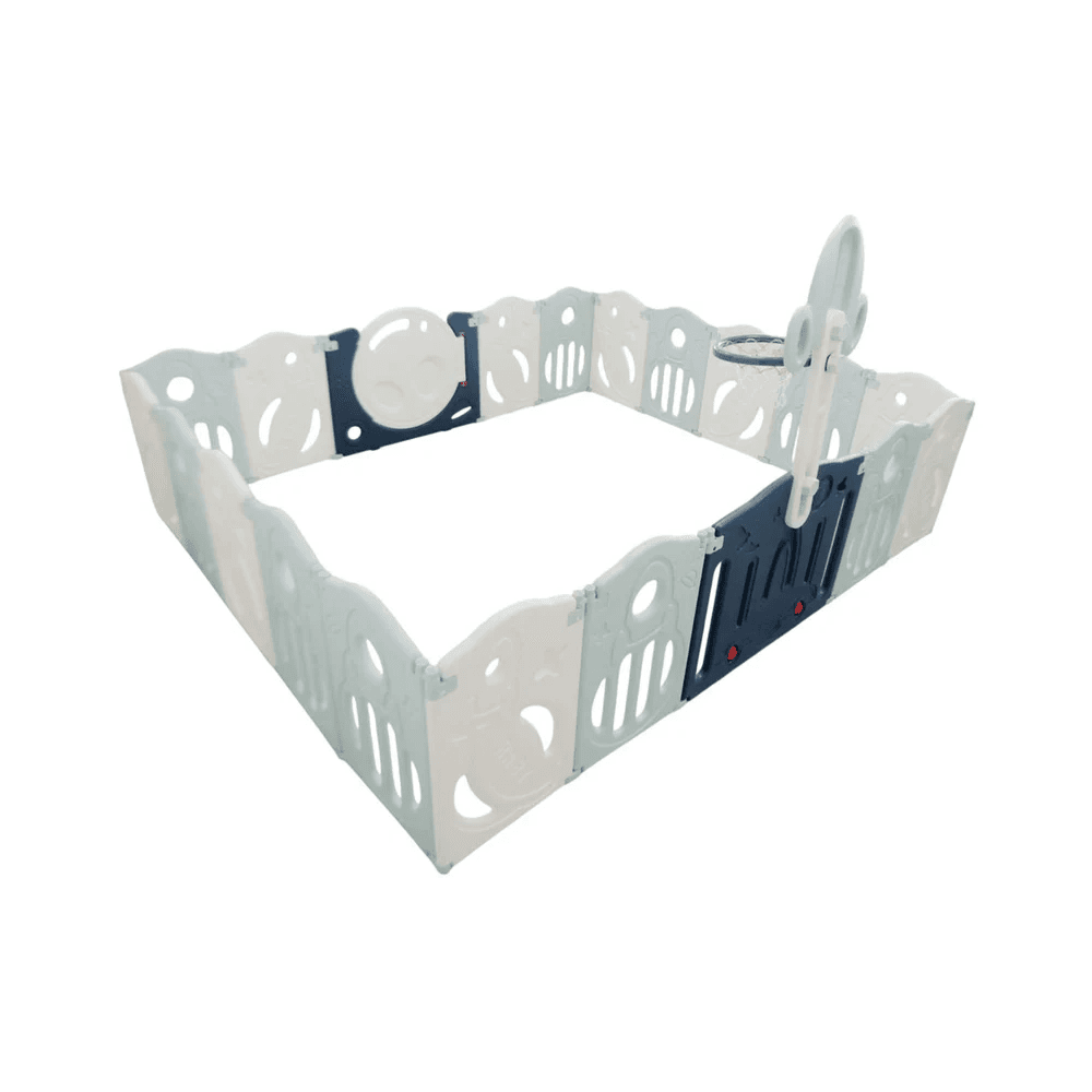 Little Toddlers Foldable Playpen 16 Simple Panel, 1 Game Panel, 1 Door, 1 Basketball Hoop -200Cm X 200Cm X 63Cm
