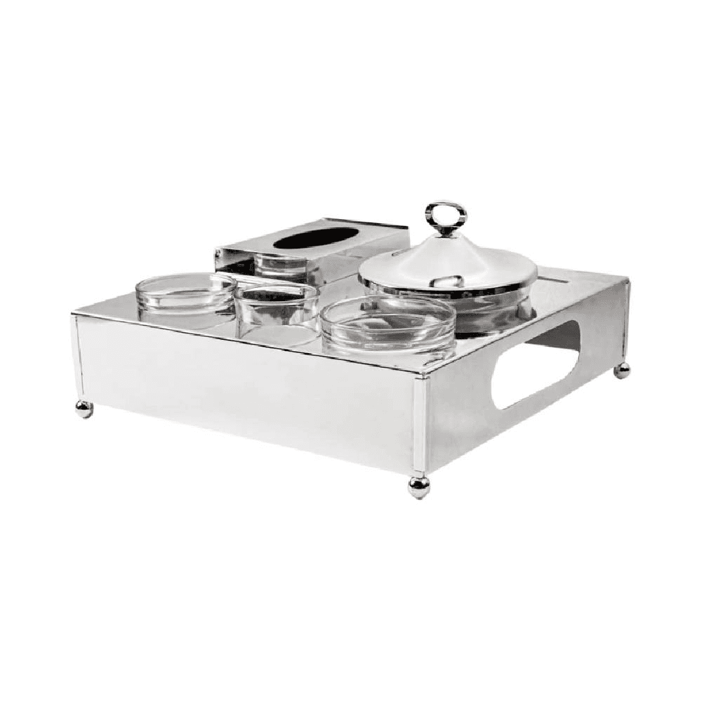 Glass & Steel Date Bowl Serving Set 6Pcs - Silver 02-1032