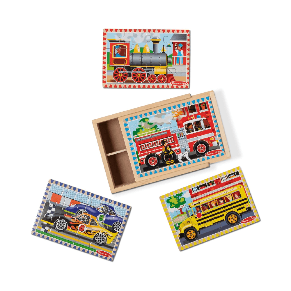 Melissa & Doug Vehicle Wooden Jigsaw Puzzles In A Box 48Pcs