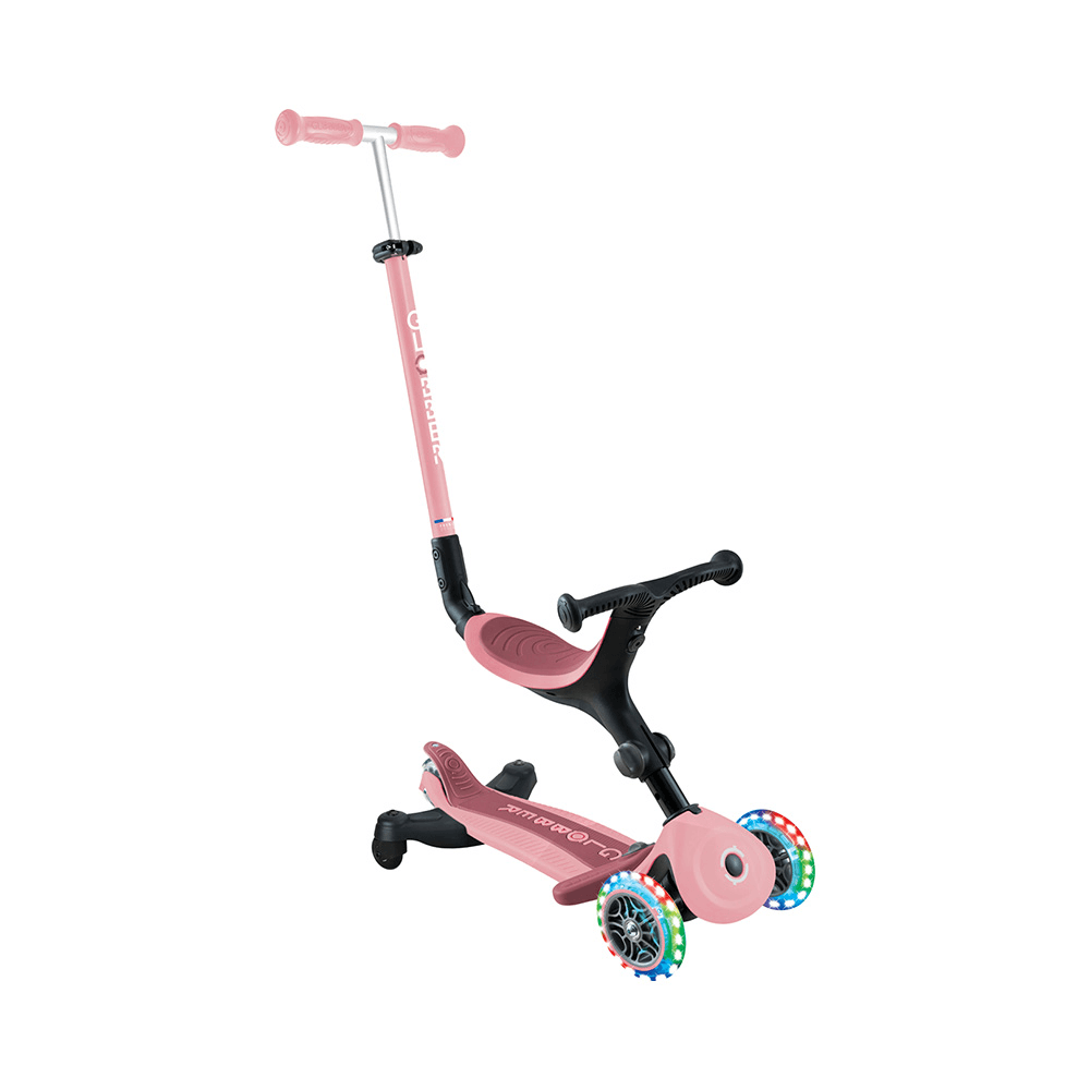 Globber Go Up Active Lights Foldable 3-Wheel Kick Scooter - Pastel Pink