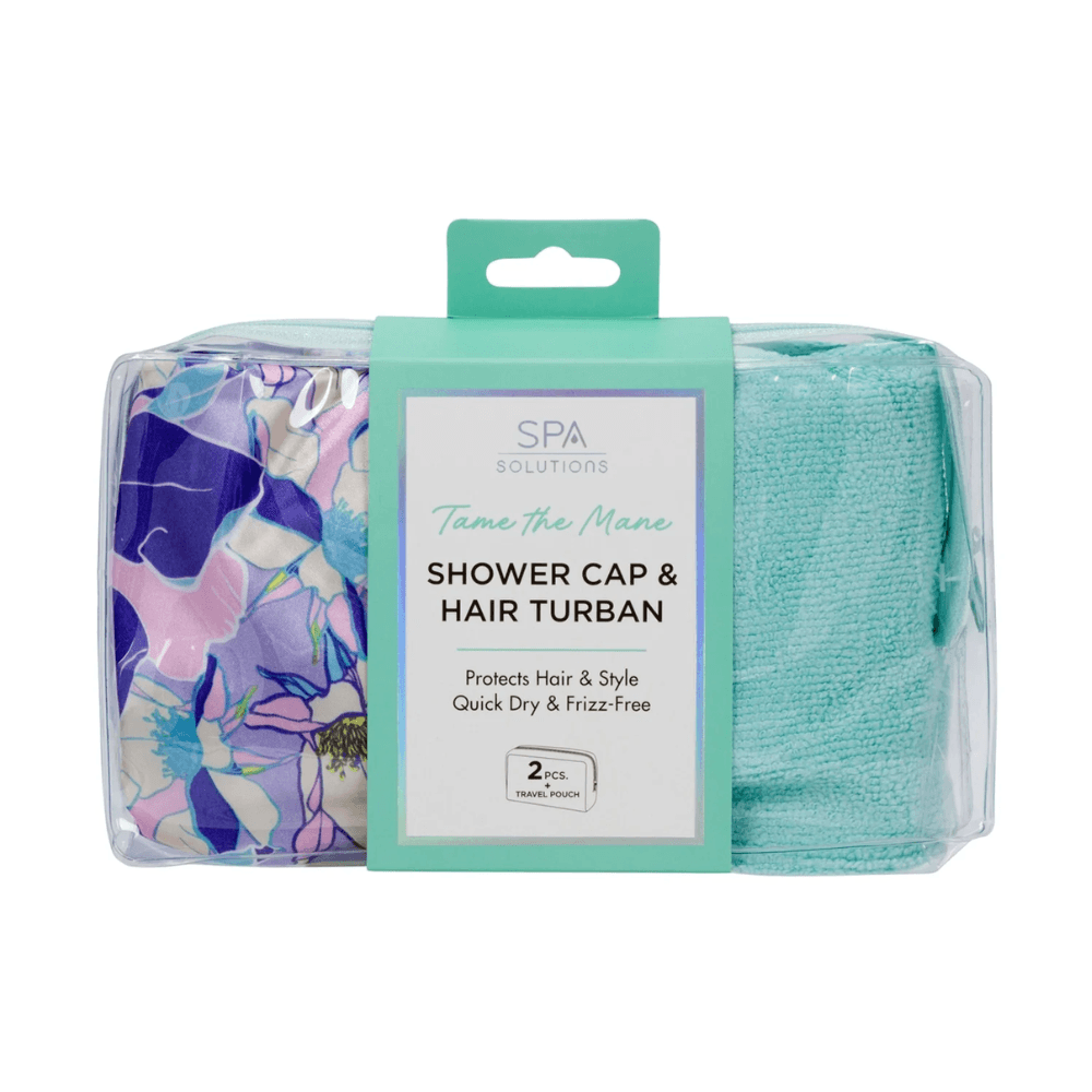 Spa Solution Shower Cap & Hair Turban Code:69256 2 Pieces + Travel Pouch