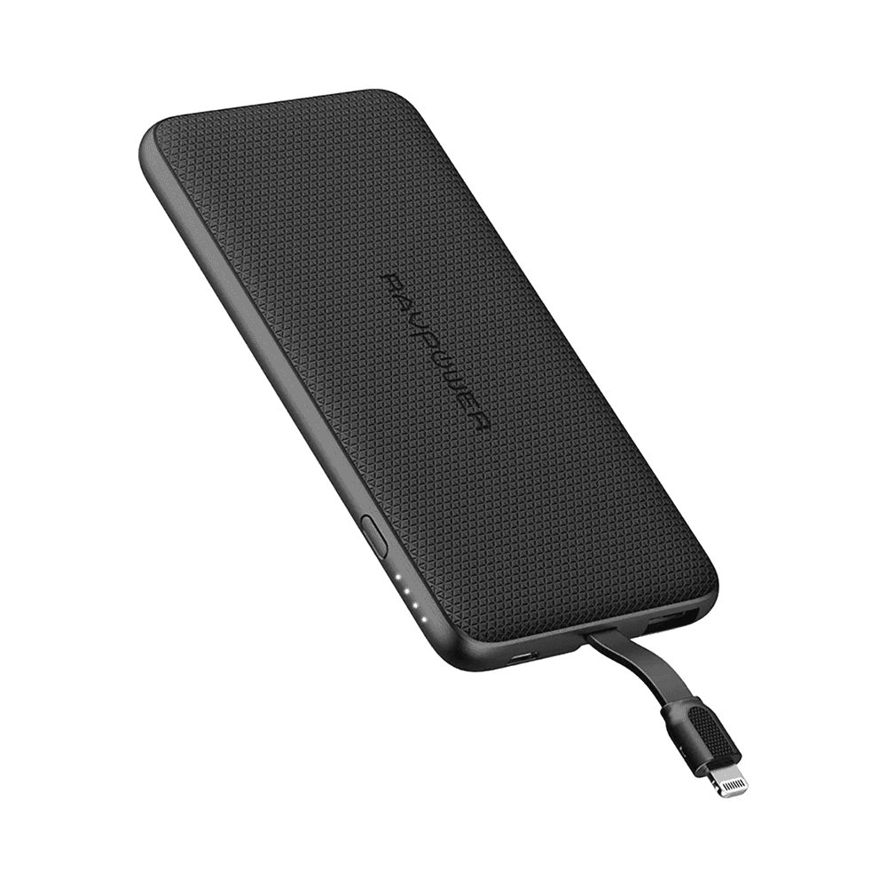 راف باور باور بانك 5000mAh مع كابل لايتنينج مدمج - أسود