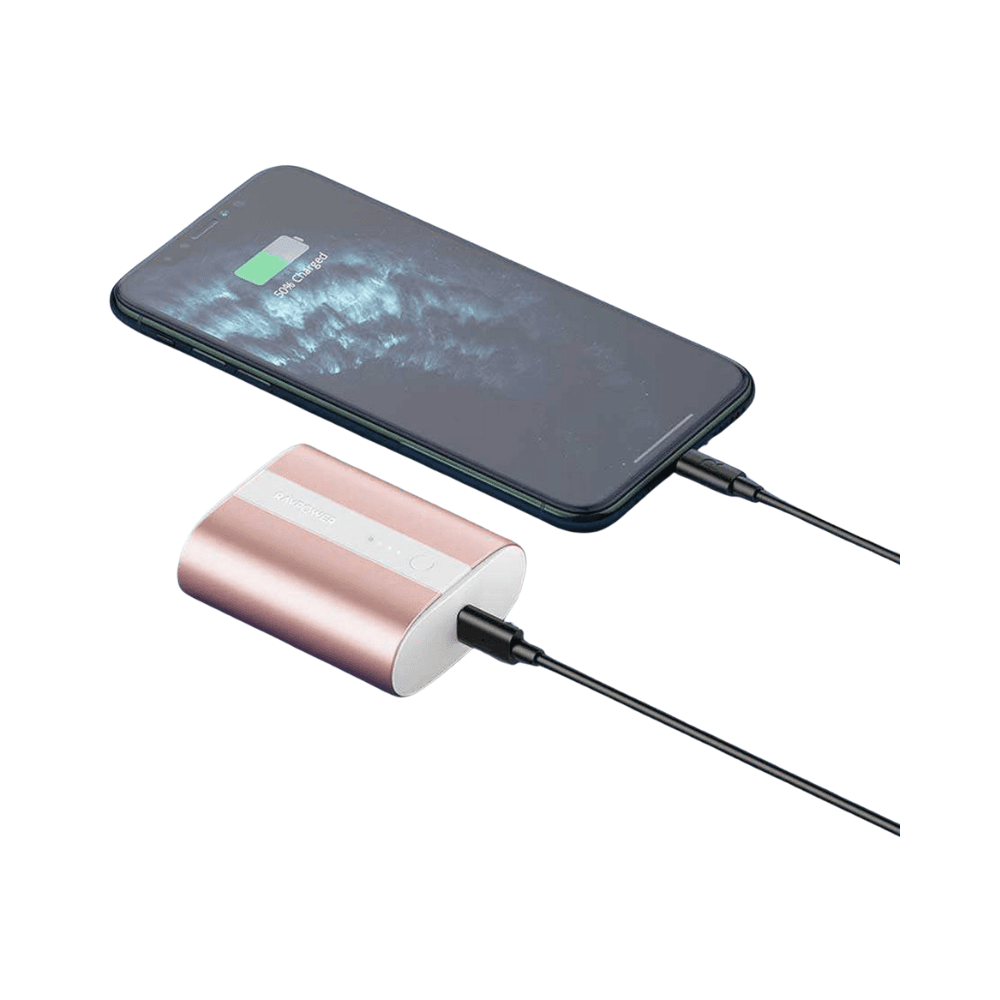 راف باور باور بانك 10000mAh بي دي + كيو سي بمنفذين 18 واط - وردي معدني