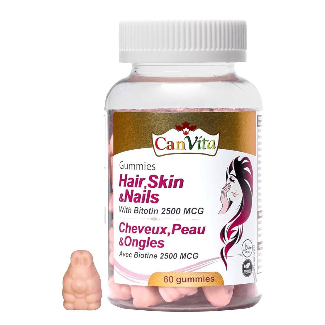 Canvita Hair Skin Nails Sugar Free Gummies 60 S