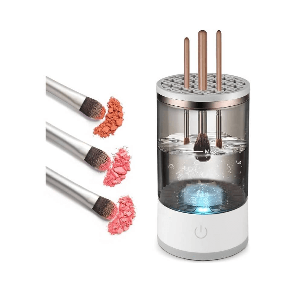 Electric Makeup Brush Cleaner 3-In-1 Usb Cleaning & Drying Rack, 7000 Rpm, Cleans 3-4 Brushes At Once
