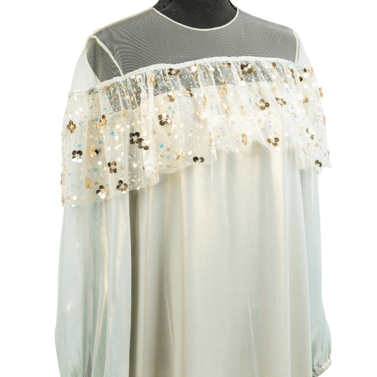 Metallic Green Silk Jalabia With Lace Detailing - 634
