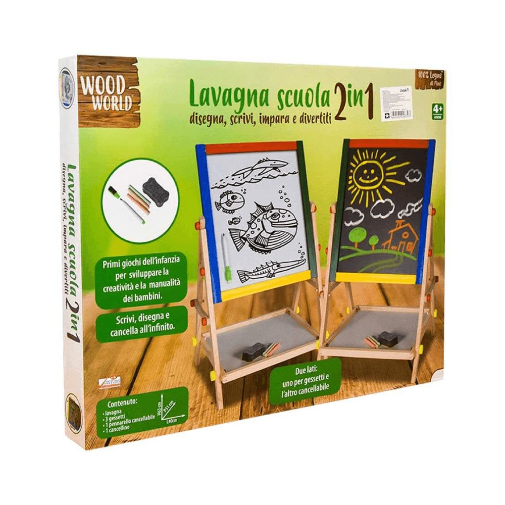 Wood World 2 In 1 Double-Sided White Board Wood Stand 63x40cm