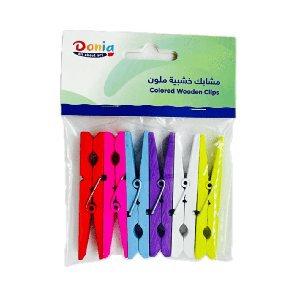 مشابك خشب الوان متعدده من دنيا مقاس 7 سم 6 مشابك