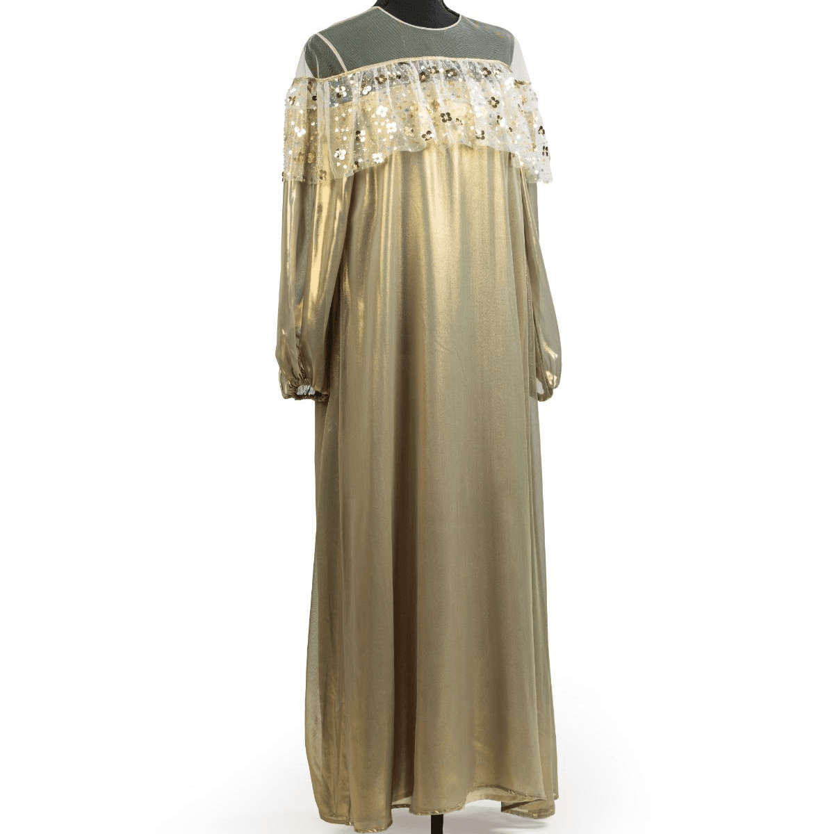 Gold Silk Jalabia With Lace Detailing - 634