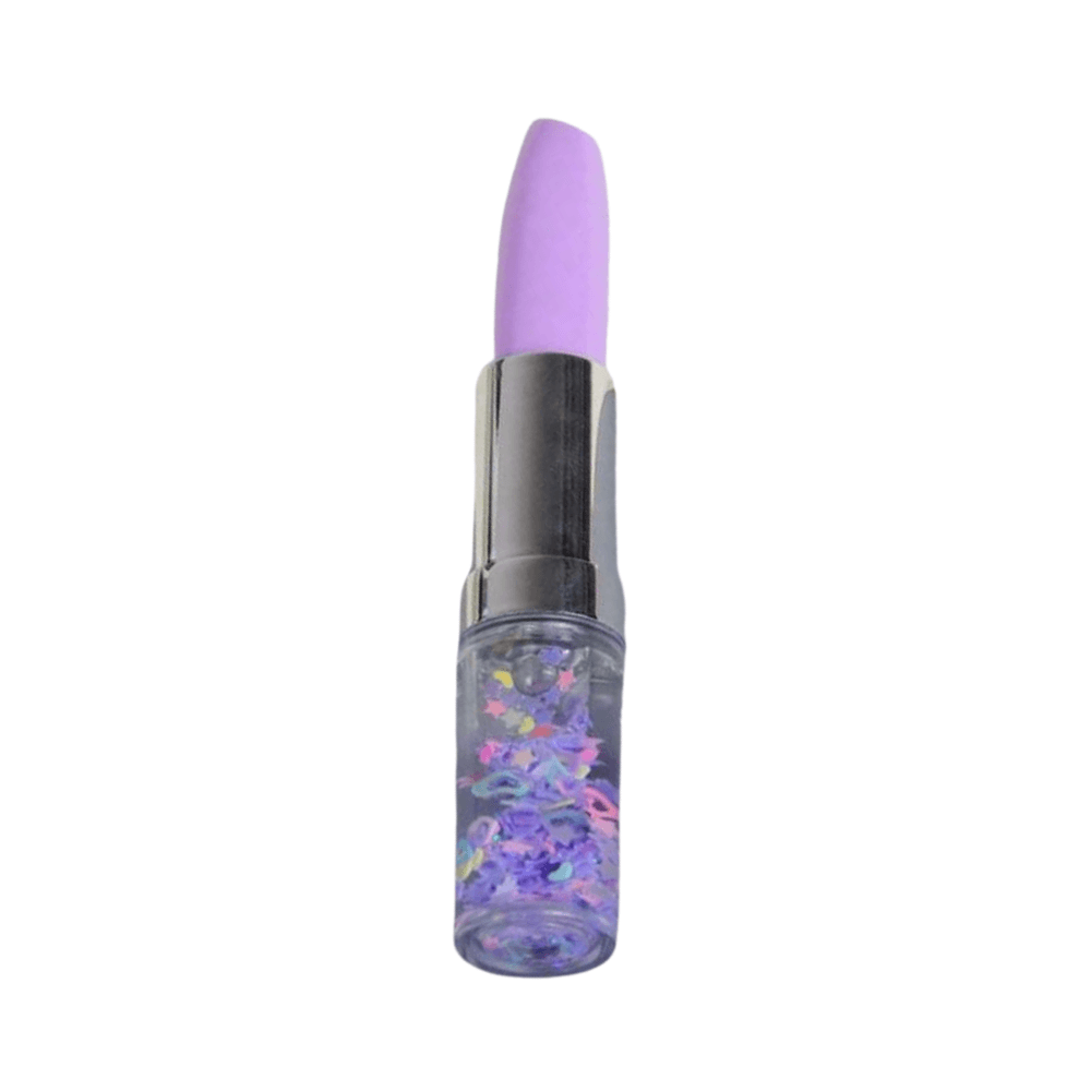 Fancy ball pen blue ink lipstick shape with sequins purple colour - 14211