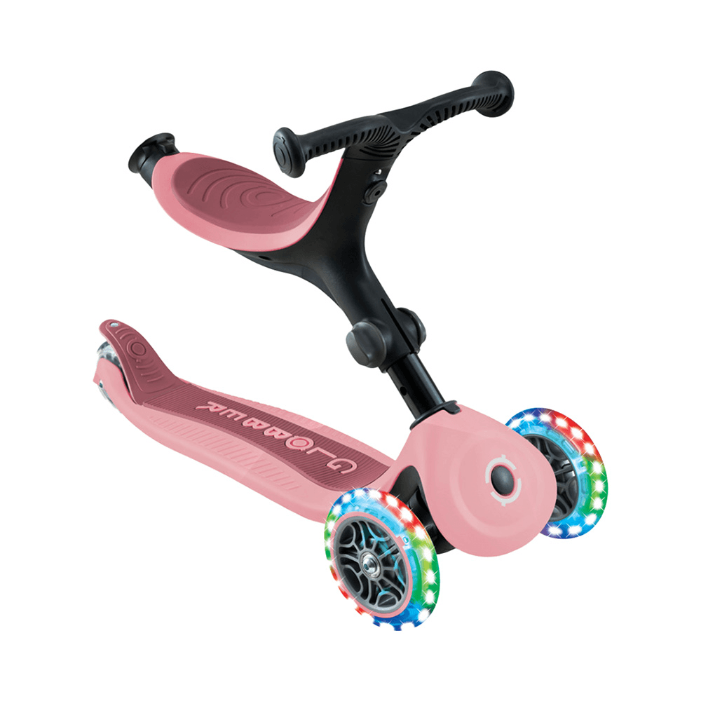 Globber Go Up Active Lights Foldable 3-Wheel Kick Scooter - Pastel Pink