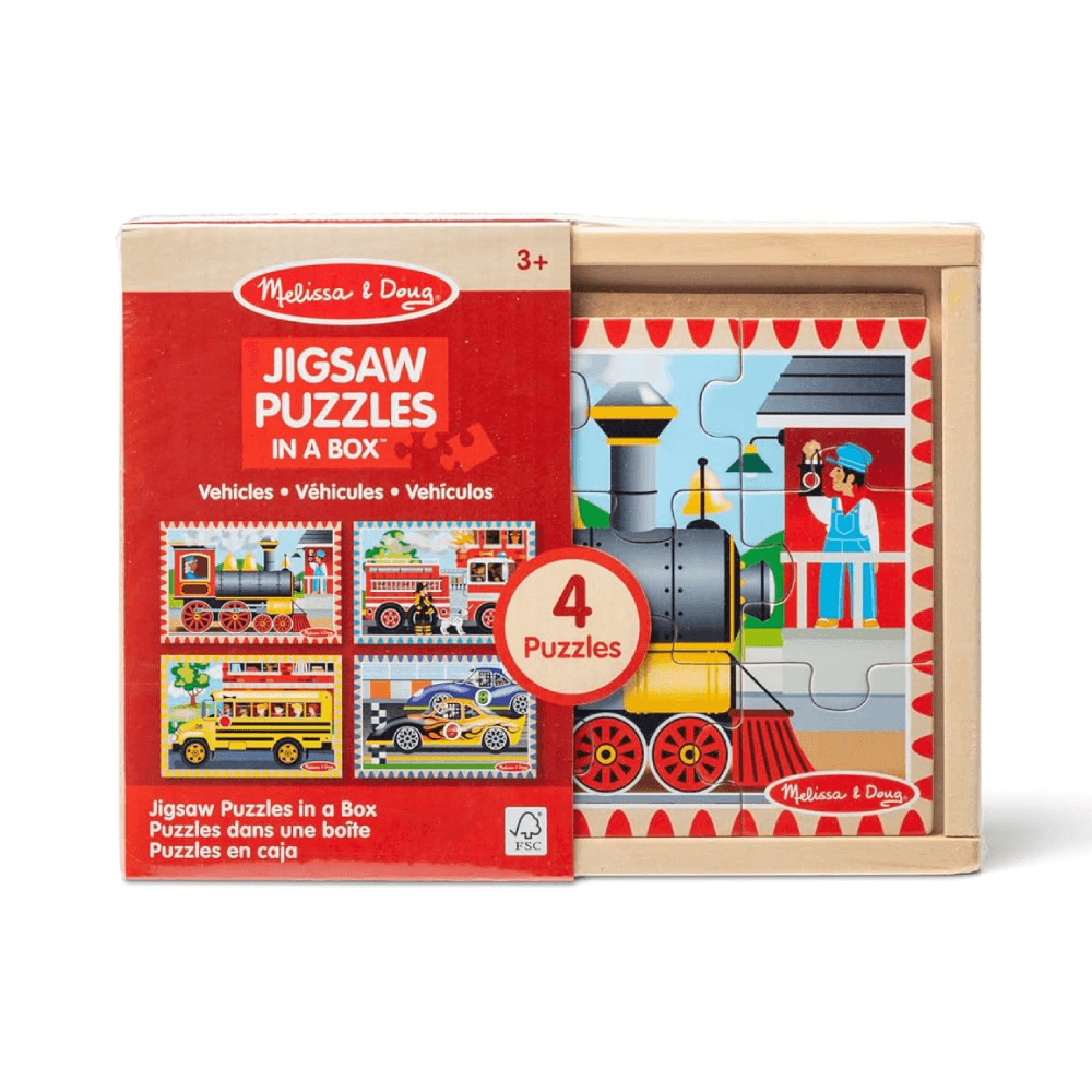 Melissa & Doug Vehicle Wooden Jigsaw Puzzles In A Box 48Pcs