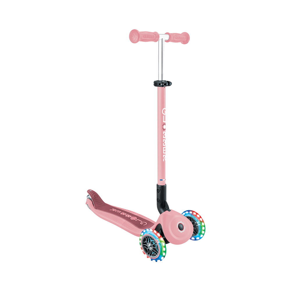 Globber Go Up Active Lights Foldable 3-Wheel Kick Scooter - Pastel Pink