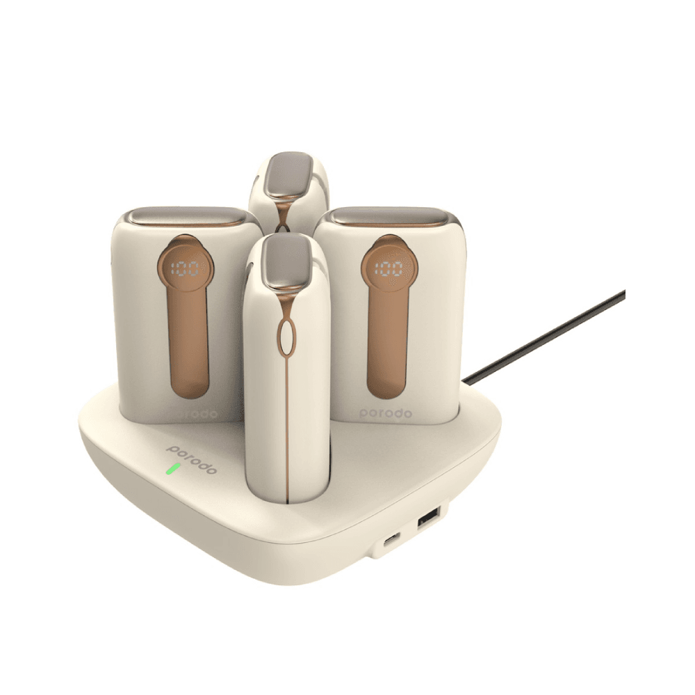 PORODO 4 IN 1 STATION 10000MAH PD20W POWER BANK WITH INBUILT CABLE TYPE-C AND LIGHTNING  GOLD