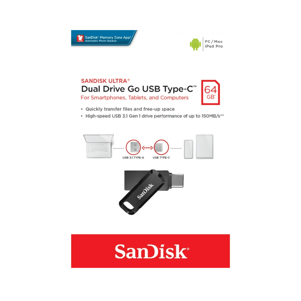 SANDISK ULTRA   DUAL Drive  GO USB TYPE- C FLASH DRIVE FOR SMART PHONE 64GB