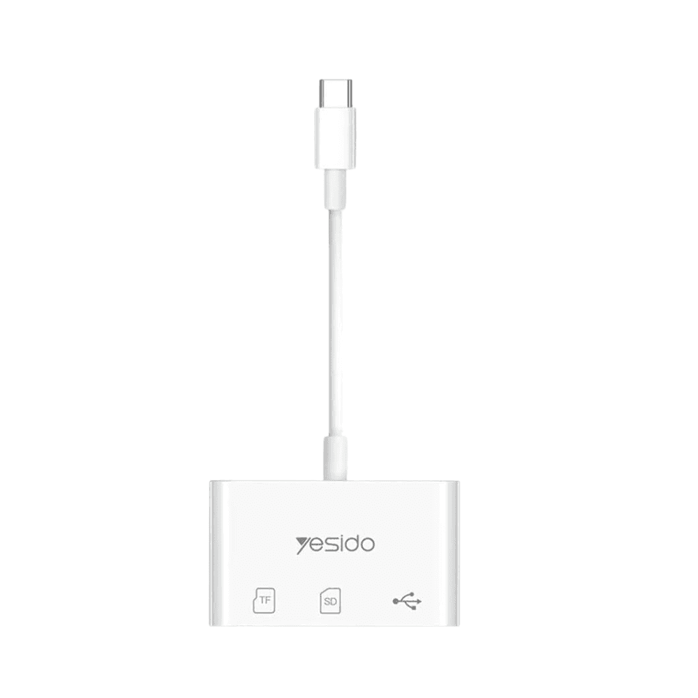 محول Yesido GS16 USB-C / Type-C إلى USB 3.0 / بطاقة TF / بطاقة SD OTG (أبيض)