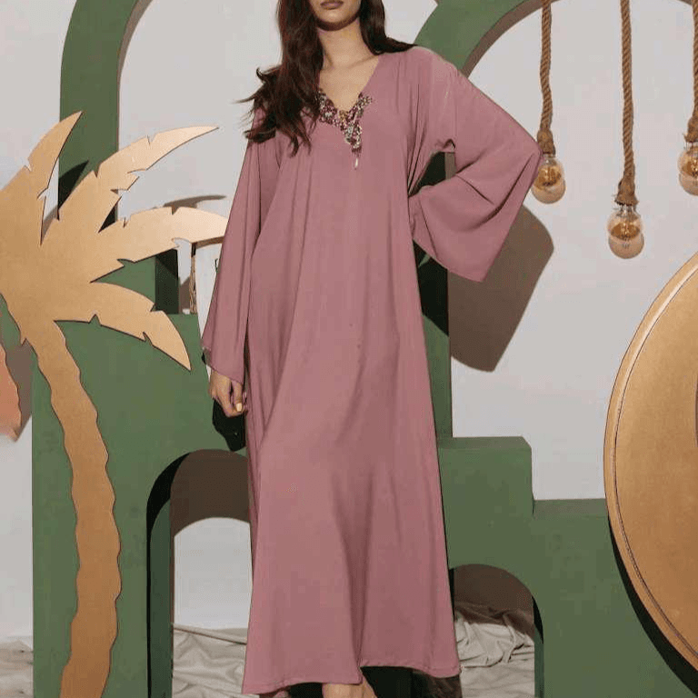 Dusty Pink Abaya With Embellishment
