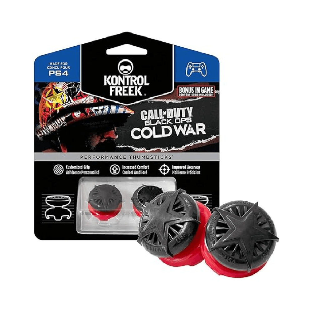 KontrolFreek Call of Duty: Black Ops Cold War Performance Thumbsticks for PlayStation 4 (PS4) and PlayStation 5 (PS5) | 2 High-Rise, Convex | Black/Red
