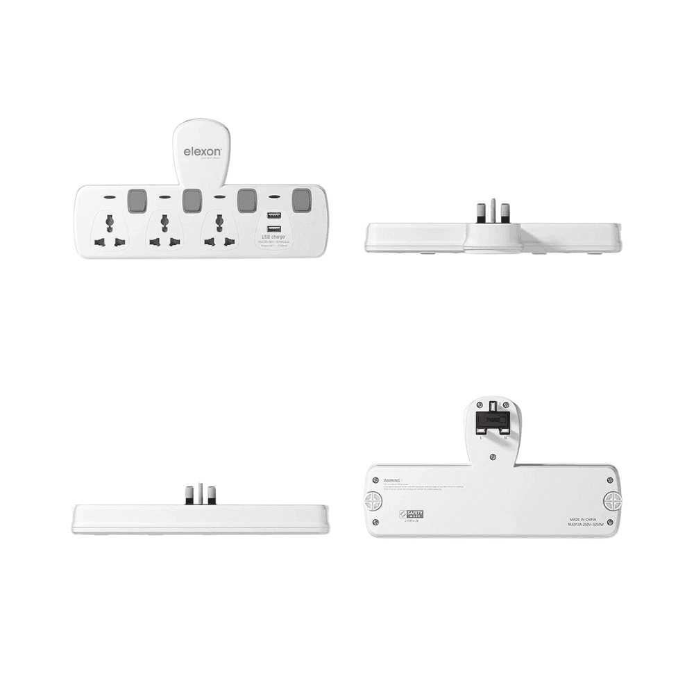 Elexon El 7304U,T Socket Universal Extension Power Adapter With 2 Usb, 3 Pin Electric Sockets .2 Years Warranty