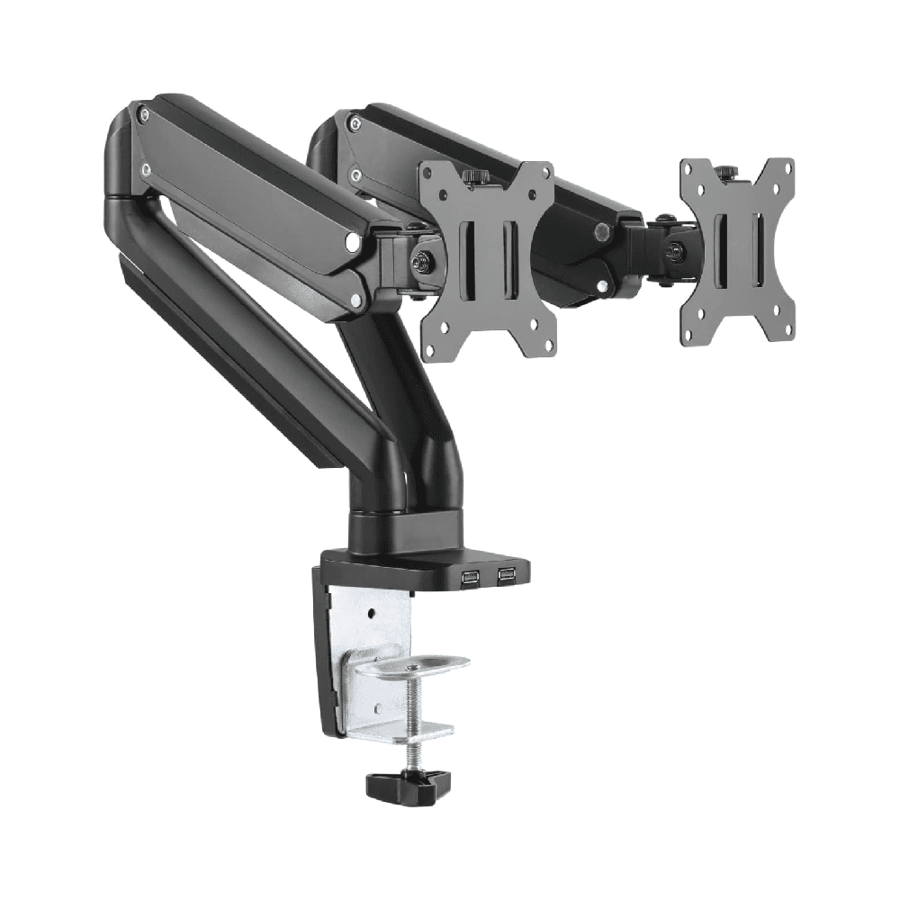 Twisted Minds Premium Dual Monitor Arm, Aluminum Gas Spring Pole Mounted, Detachable VESA Plate, 2 Accessible USB 3.0 Ports, Free Tilt Design, Black | TM-26-C012U