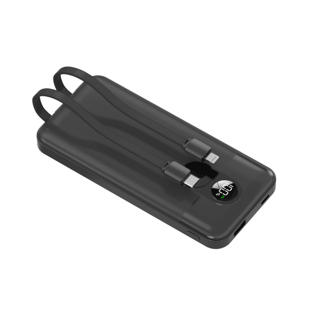 Porodo Power Bank 2x Type-C, 10000mAh, 2.4A Lightning, 22.5W USB-A Output, PD 20W, Digital Display, Simultaneous Charging - Black