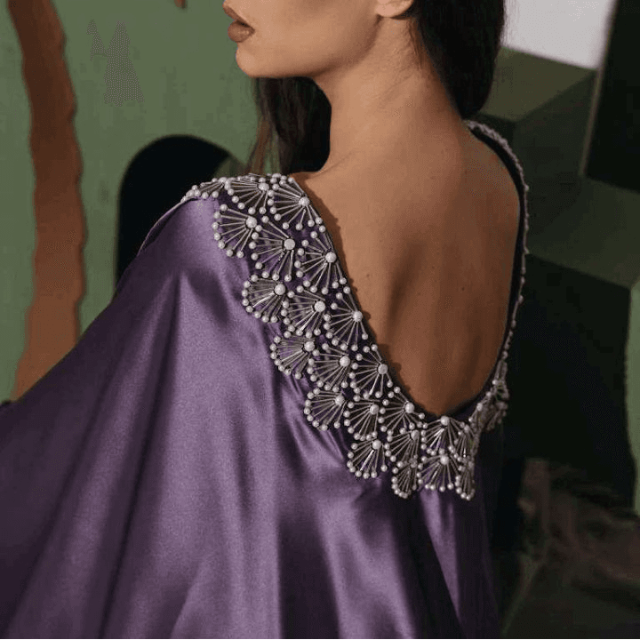 Purple Satin Jalabiya With Embroidered Detailing