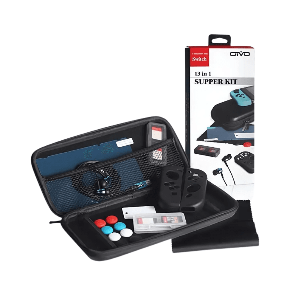 OIVO IV-SWT01 13-In-1 Super Kit for Nintendo Switch with Carry Bag Earphone Silicone Case Etc
