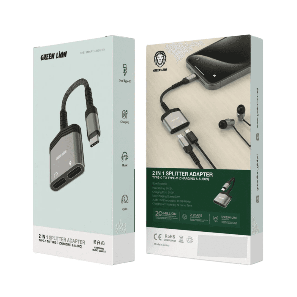Green-Lion 2 In 1 Adapter Type-C To Type-C Charging & Audio-Input