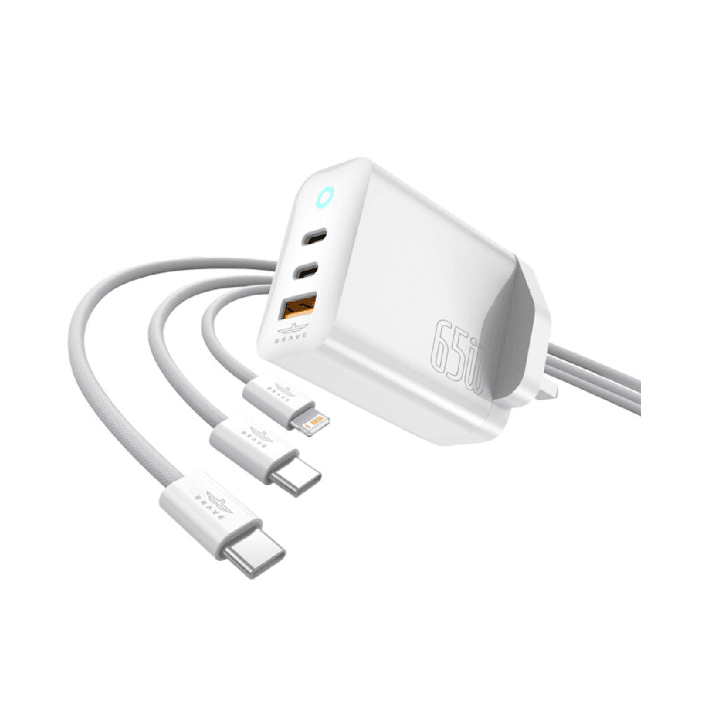 Brave 65W GaN 3-Port Fast Charger-White