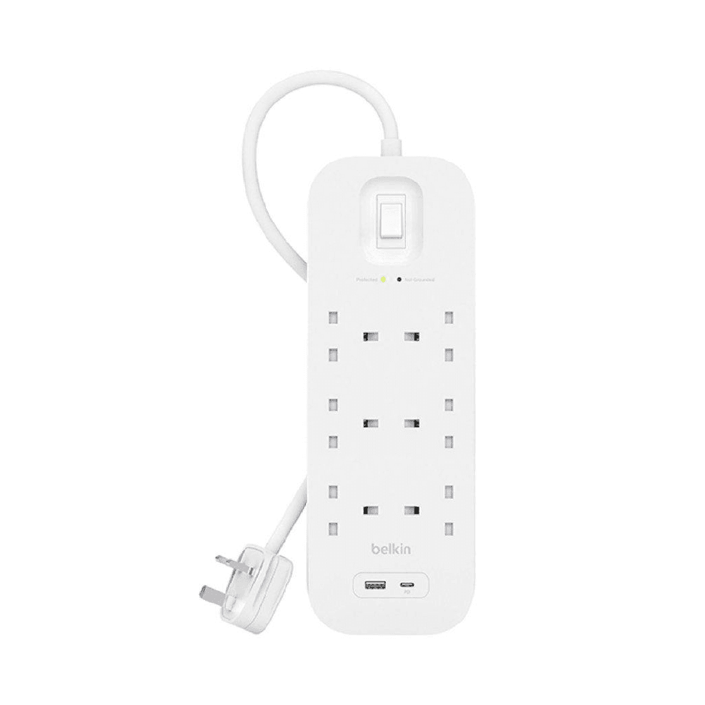 Belkin Extension 6-Outlet Surge Protector 18W, USB-A & USB-C Ports, 2M Cord