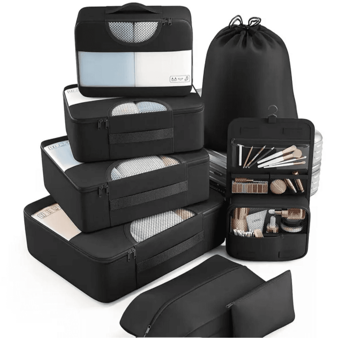 Travel Set Organizers - 8 Pcs Black
