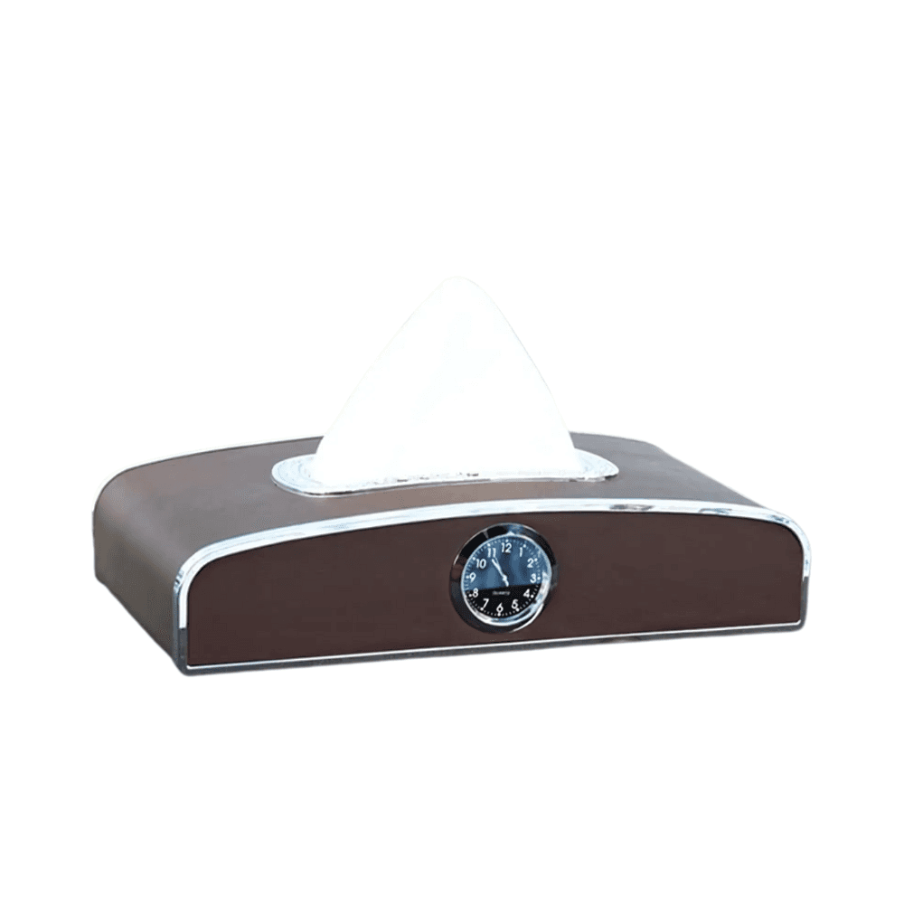 Car Tissue Box Decoration Tissue Napkin & Tissue Holder with Quartz Clock Parking Phone Number Tissue Box Cover Best Car Accessories