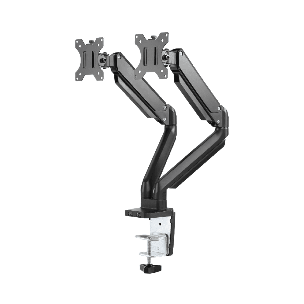 Twisted Minds Premium Dual Monitor Arm, Aluminum Gas Spring Pole Mounted, Detachable VESA Plate, 2 Accessible USB 3.0 Ports, Free Tilt Design, Black | TM-26-C012U