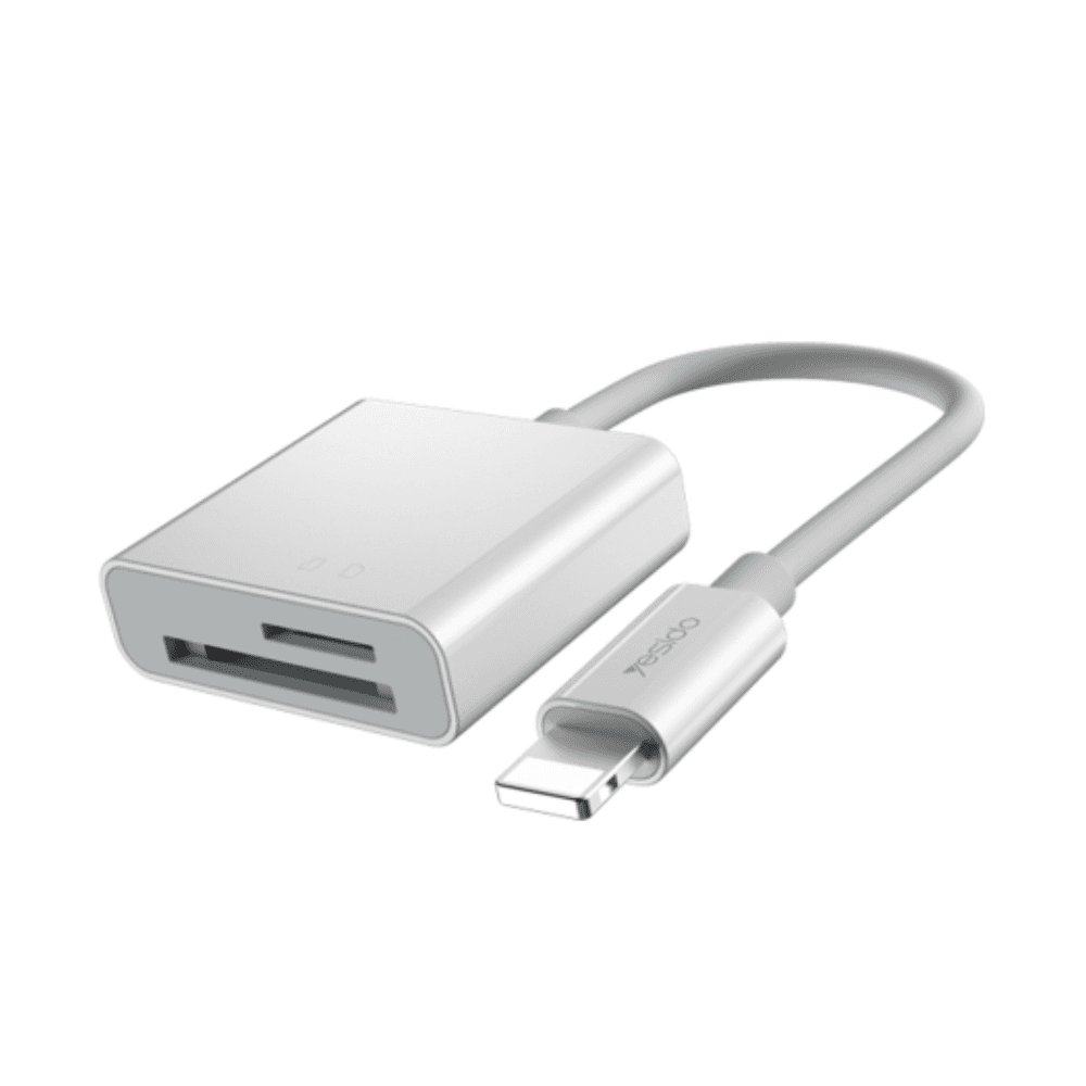 محول Yesido GS11 2 في 1 متعدد الوظائف من بطاقة TF + بطاقة SD إلى محول Lightning (أبيض)