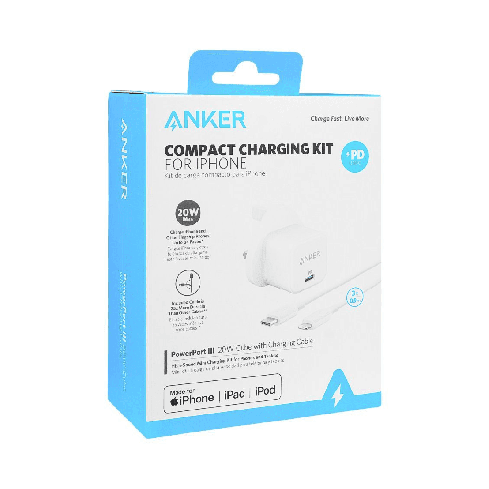 Anker Compact Charger Kit For IPhone, Power Port 20W Cube & USB-C to Lightning cable
